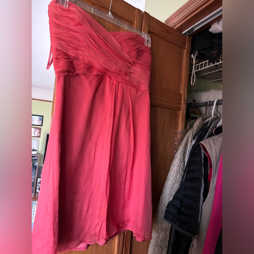 Orange strapless party dress